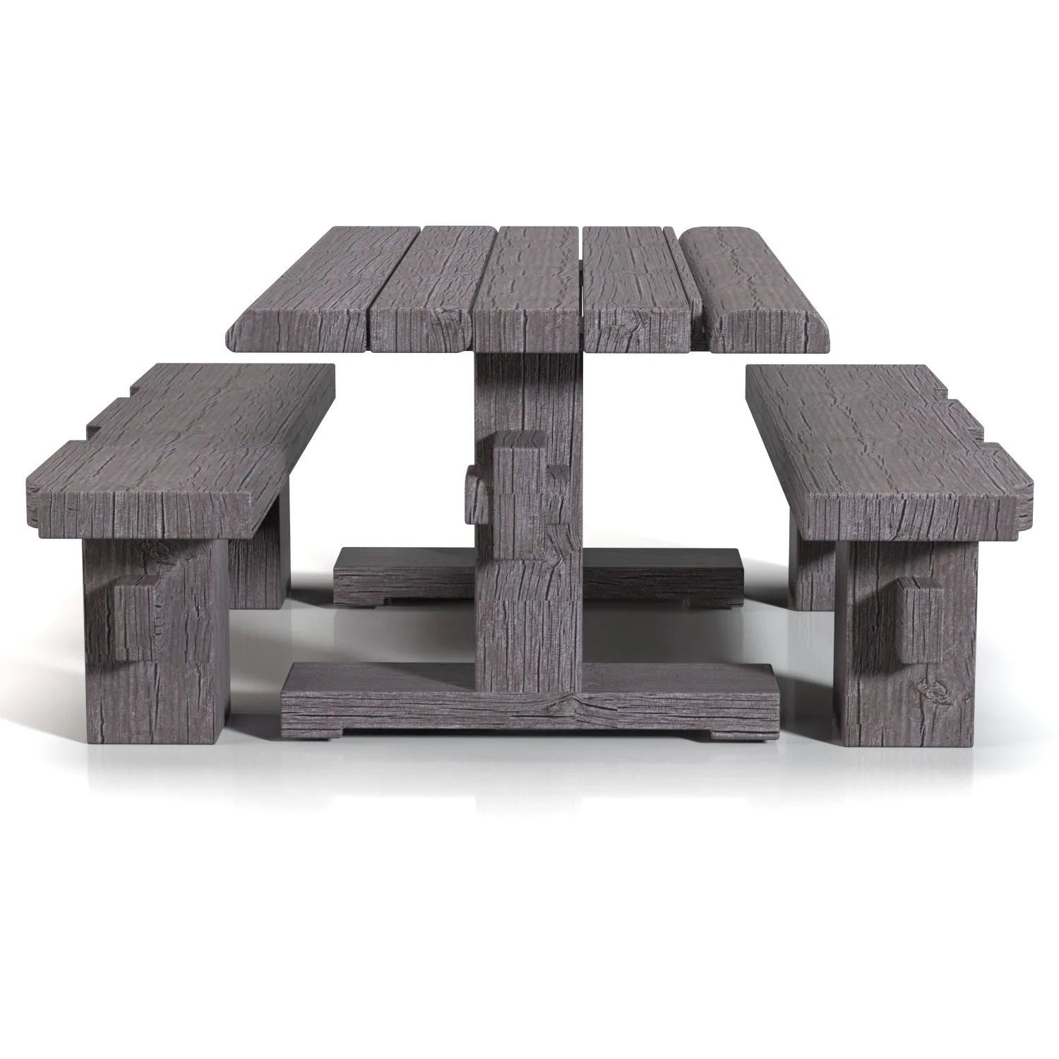 Solid Wood Garden Dining Table With Bench 3D Model_03